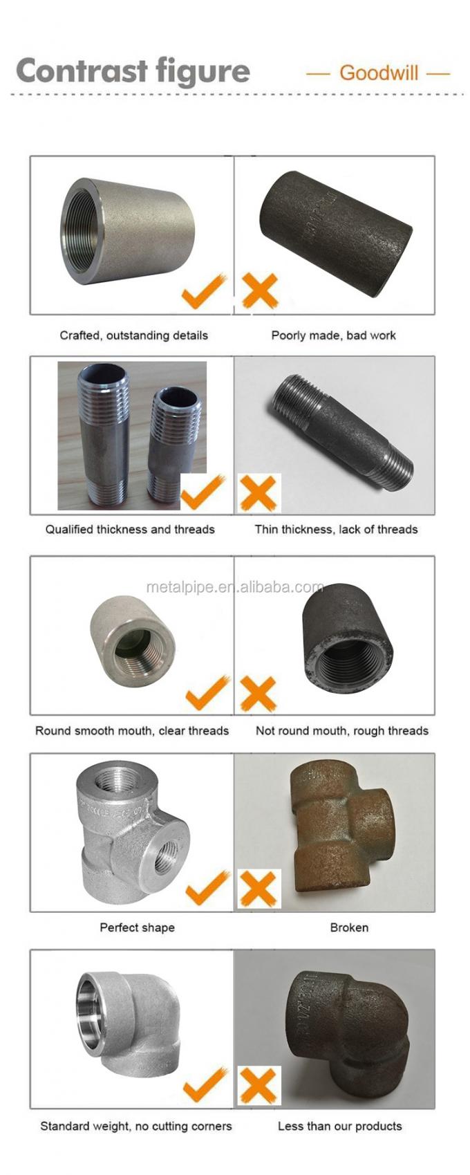 ท่อติดตั้ง 45 องศา SW / TH 3000LB ASTM A182 F316L ASME B16.11 เหล็กไร้ขัด 3/4 Thread 2